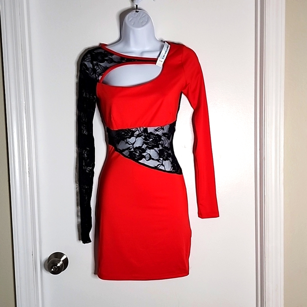 Great Glam very sexy red and black lace dress, size small, new with tags